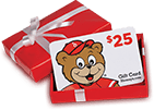Shoney's gift cards in a red box with white ribbon.
