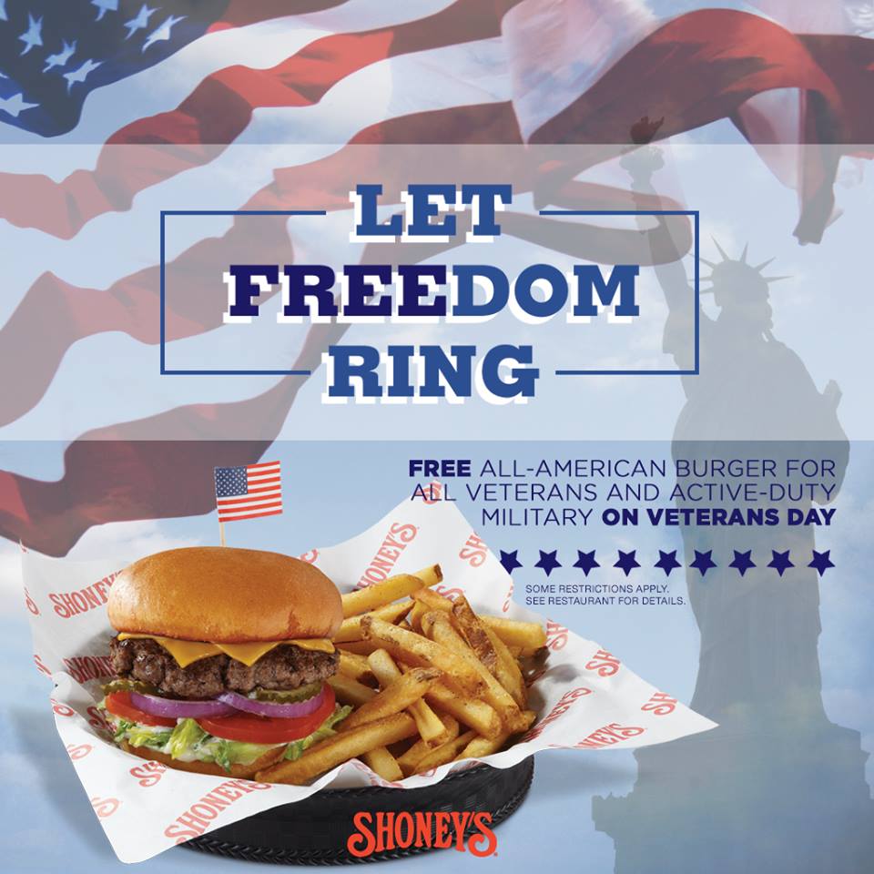 Shoney’s® Offers FREE AllAmerican Burger™ to All Veterans and Troops