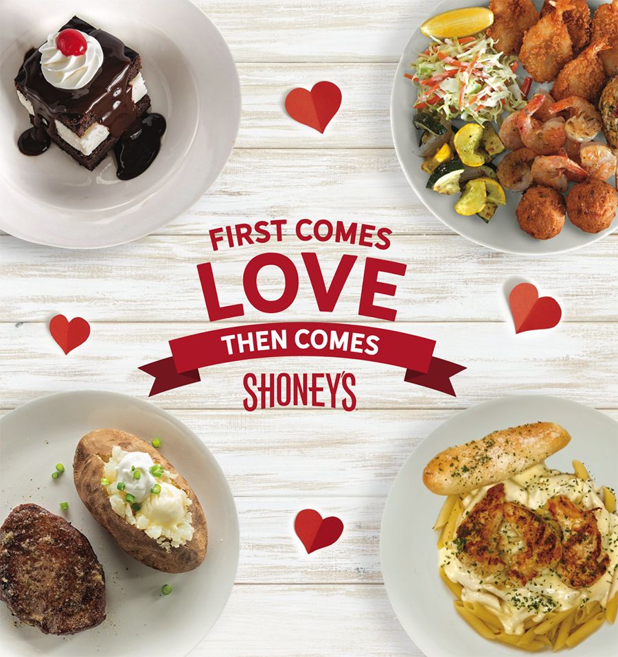 Shoney S To Treat Couples To A 2 Can Dine For 24 99 Experience On Valentine S Day Weekend Friday Saturday Sunday Which Includes A Free Shareable Dessert Shoney S