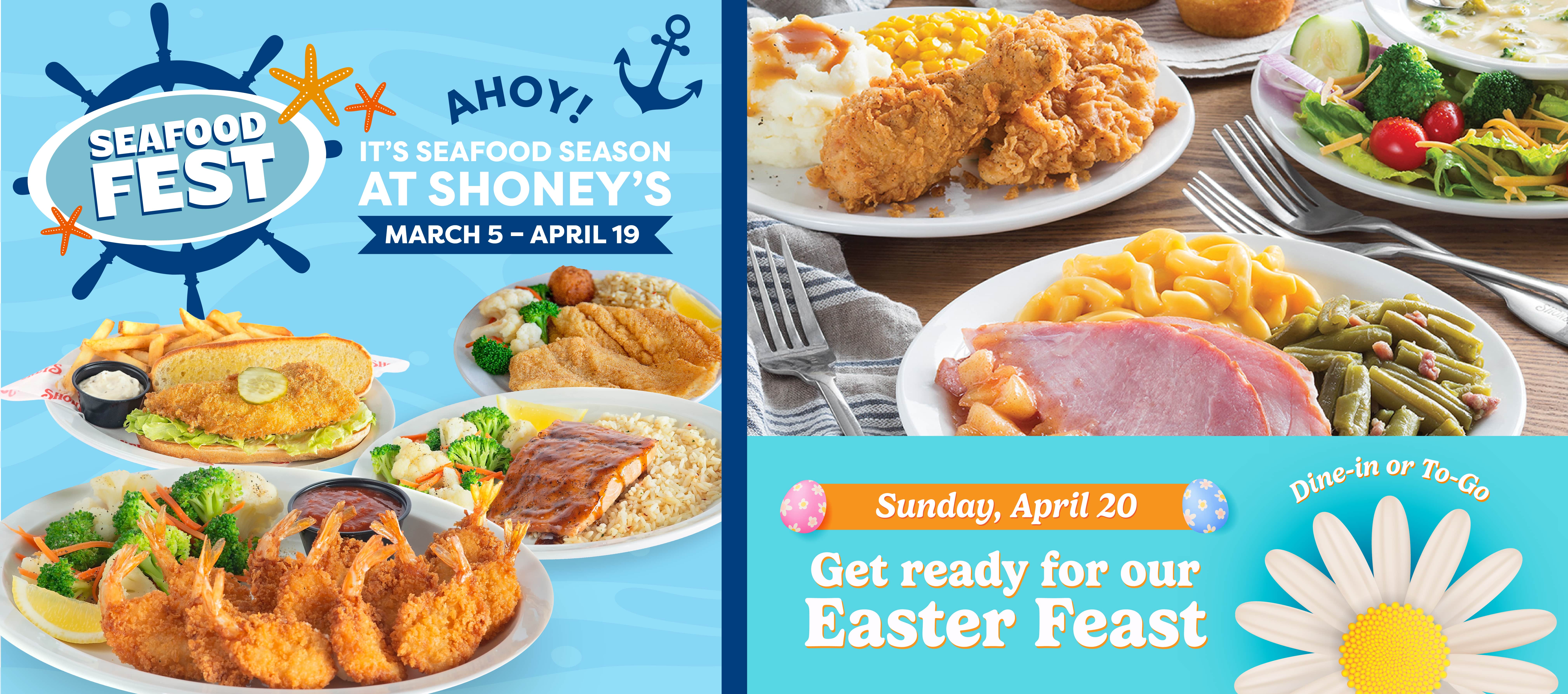 Seafood Fest and Upcoming Easter Feast At Shoney's American restaurant